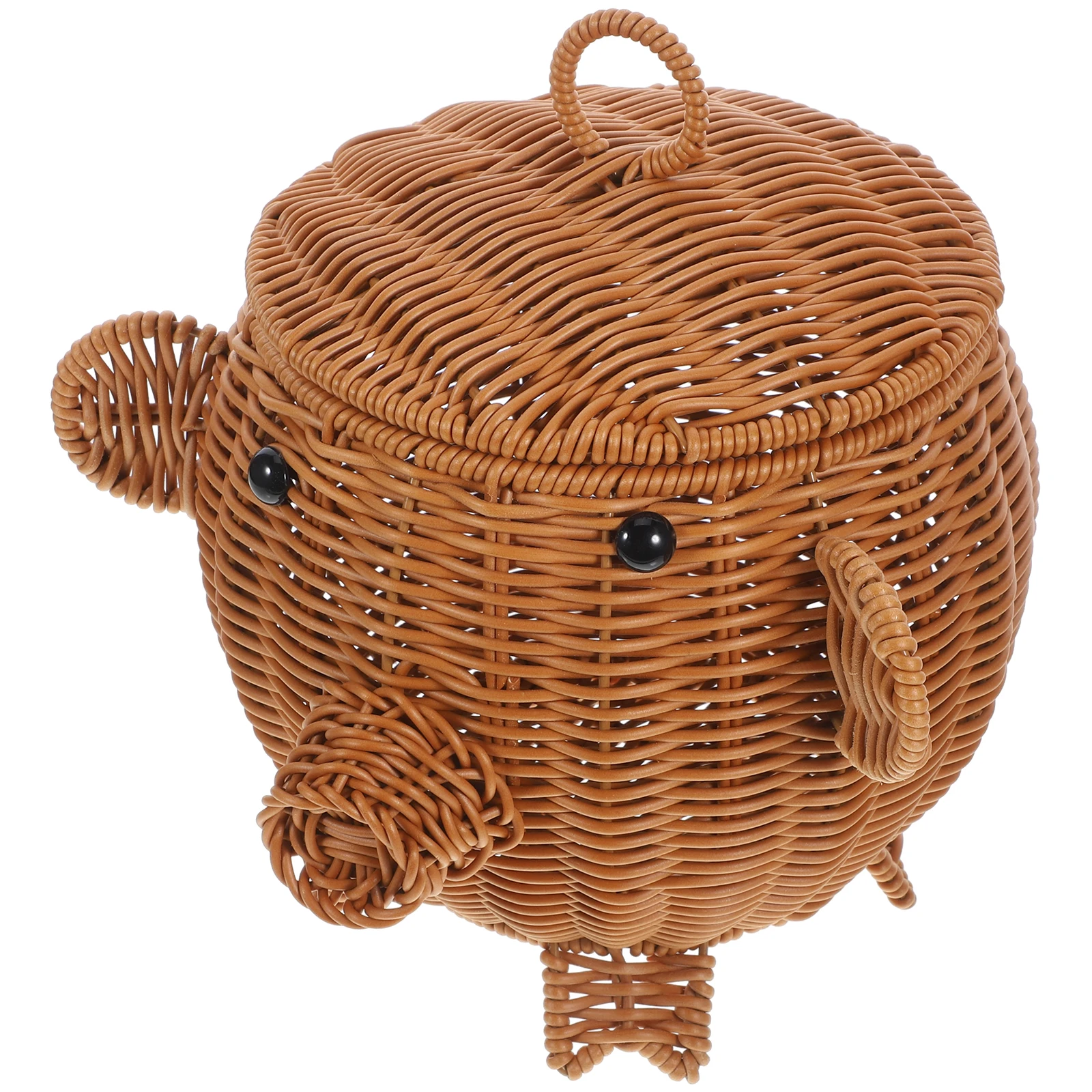 

Pig Shaped Fruit Basket Decorative Storage Woven Bins Imitation Rattan Practical Tidy Housewares Rustic Creative Storage