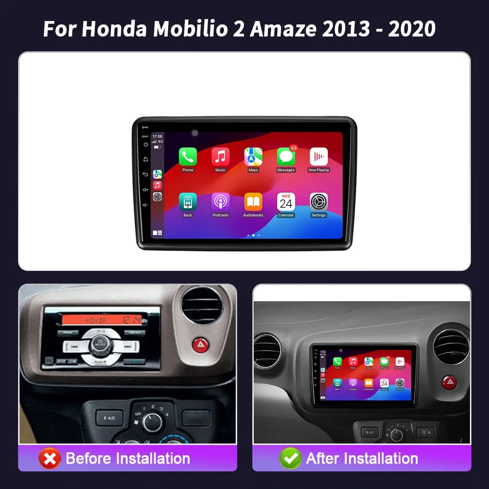 Radio Multimedia con GPS para coche, sistema inteligente con Android 14, CarPlay, vídeo, 4G, para Honda, BRV, Amaze, 2013 - 2020