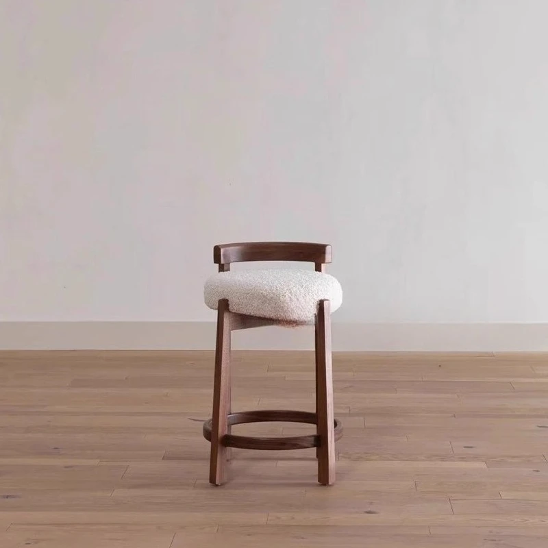Nordic Vintage Bar Stool - Stylish Makeup Chair with Backrest, Solid Wood Dining Chair for Modern Home Use stool chair