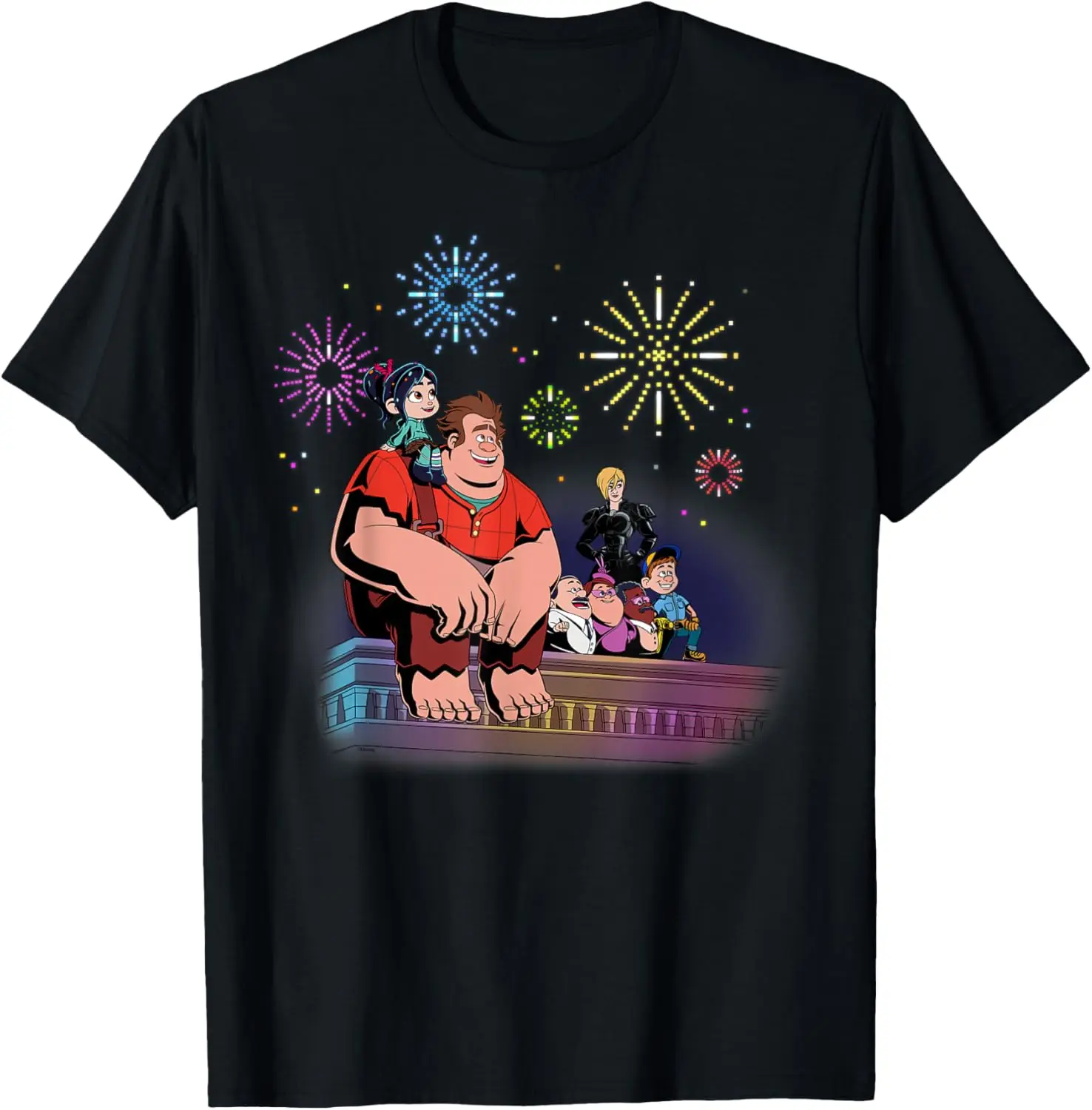 

Wreck-It Ralph & Friends New Year's Eve Fireworks T-Shirt Summer short-sleeved breathable sweat-wicking versatile fashion T-shirt for back-to-school season, unisex, Y2K Fashionable Cartoon Anime