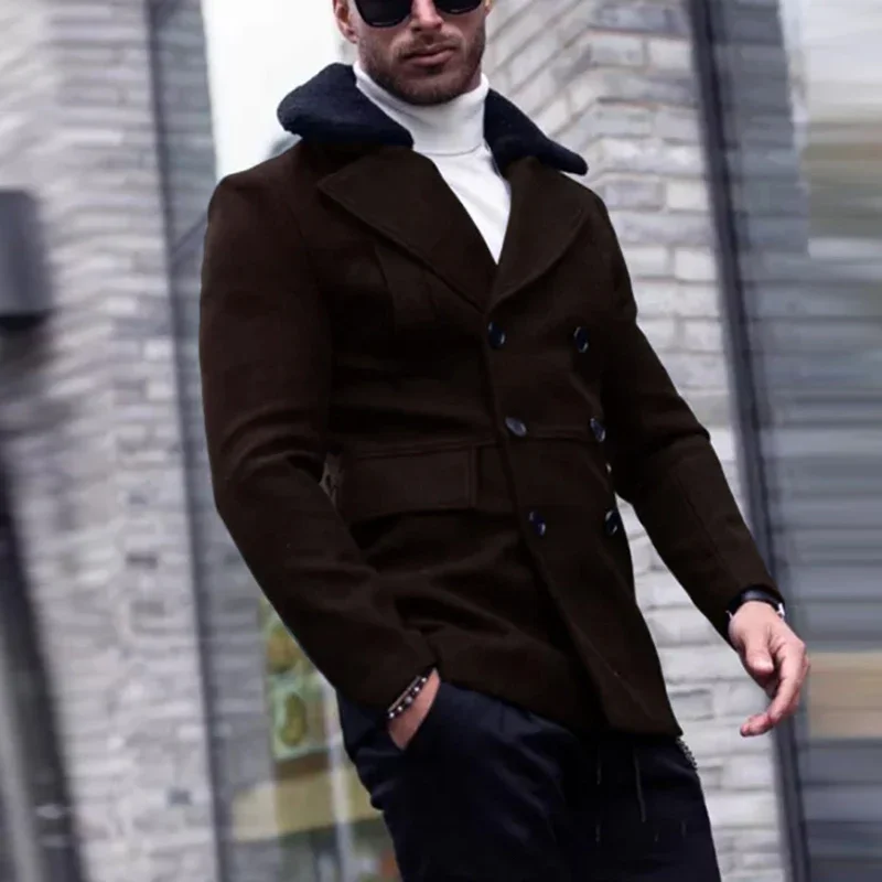 Autumn Winter 2023 Men's Casual Long Sleeve Wool Collar Coat Fashion Solid Single Breasted Suit Coat Men Slim Short Woolen Coats