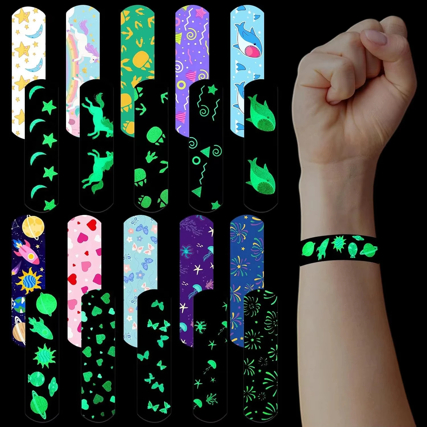 50Pcs Waterproof Glow-in-the-Dark Adhesive Bandages Noctilucent Skin-Friendly Wound Plasters for Kids Outdoor Night Use