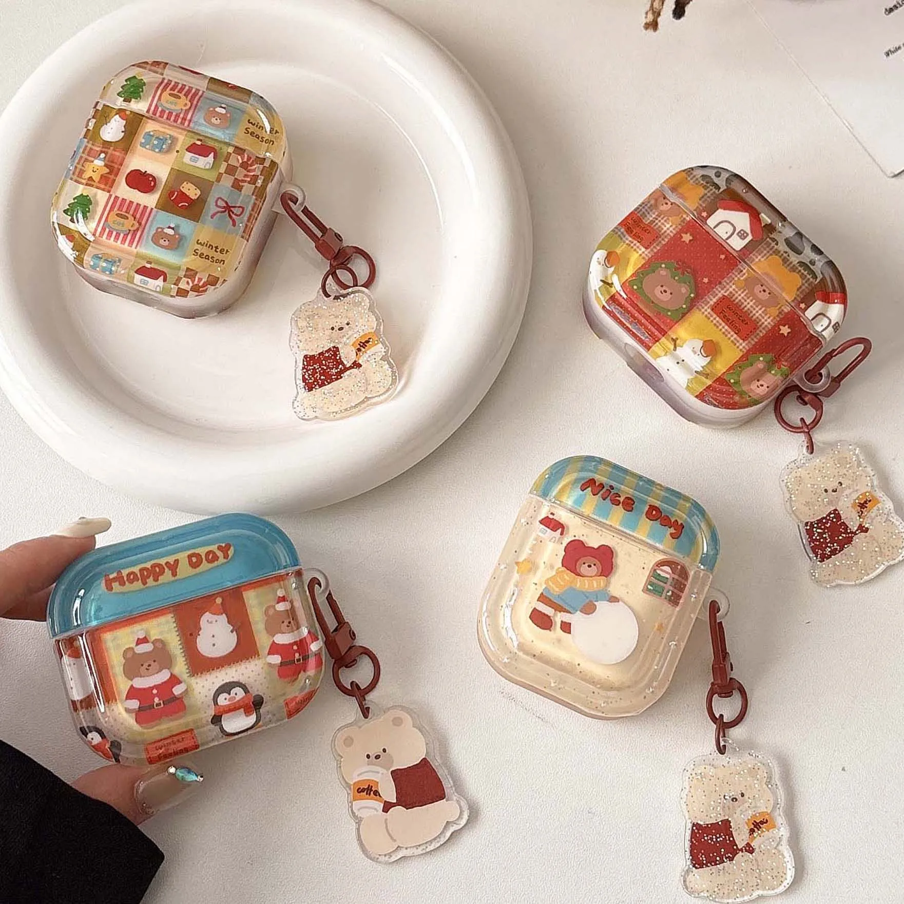 Cool imd bear merry Christmas happy cartoon wireless bluetooth charging box for apple airpods 4 3 pro 2 1 earphone case