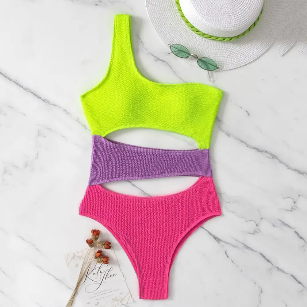 Lady Swimsuit Bodycon Holes Breathable Bright Colors Summer Bathing Suit   Women Swimwear  Water Sports Clothes