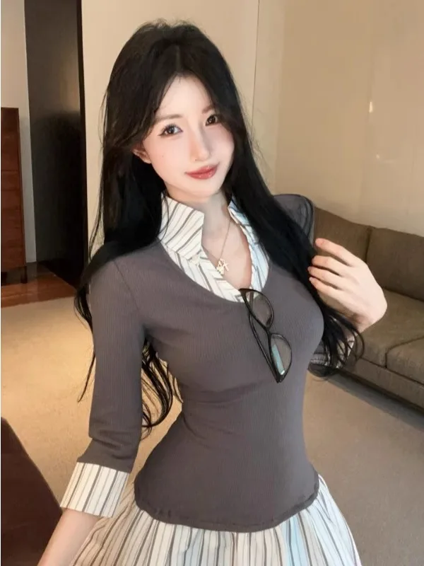 

Полосатое шило, искусственная двухсекционная юбка irt Dr, женская осенне-зимняя сексуальная юбка с застежкой на талии, школьная юбка Dr