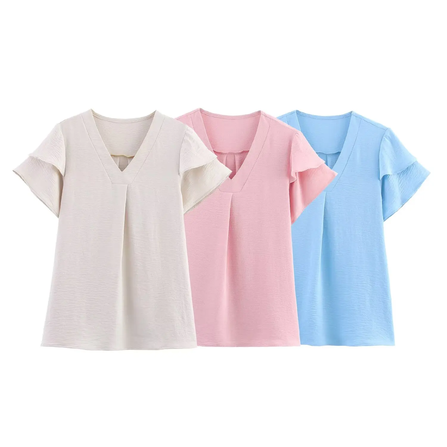 

PB&ZA2025 new summer women's casual fashion simple and comfortable layered pleated ruffled V-neck top