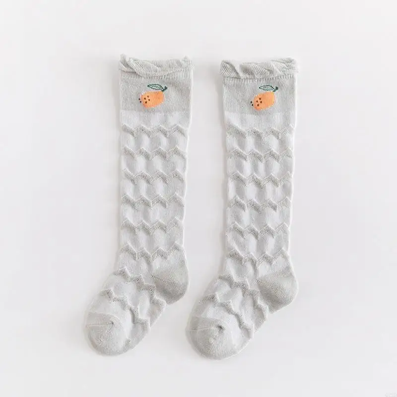 

Q22D Toddler Infant Baby Summer Thigh High Long Socks Cartoon Fruit Pattern Mesh Ruffled Trim Stockings