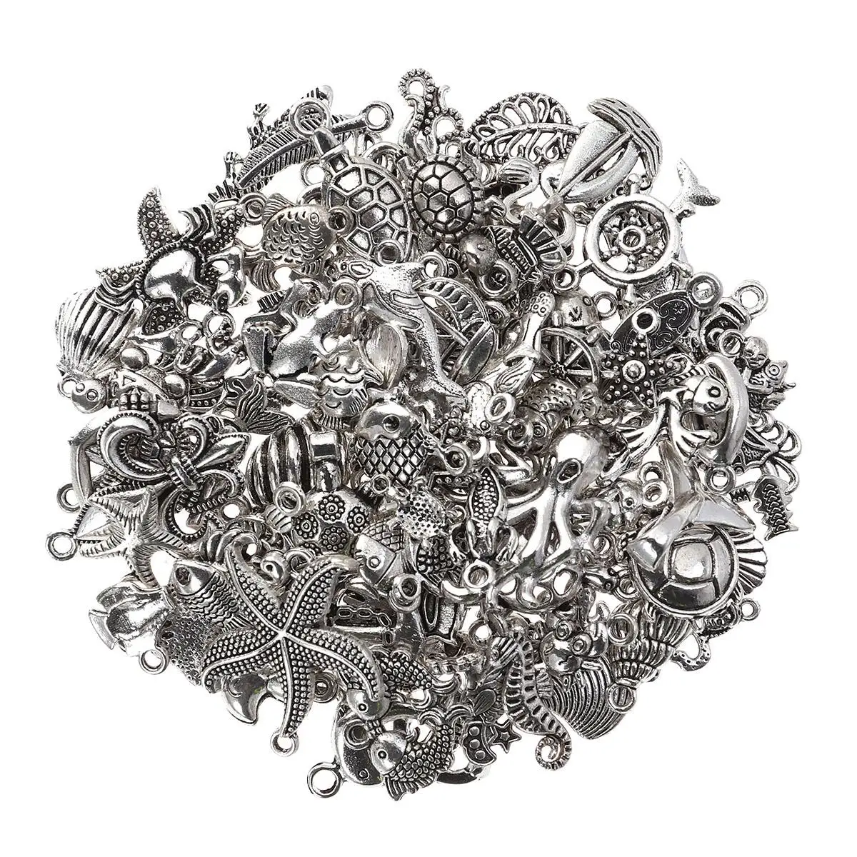 

100 Pcs Marine Life Stainless Steel Charms Sea Shells Pendants Crafting Ocean Jewelry DIY Supplies Beach Accessories