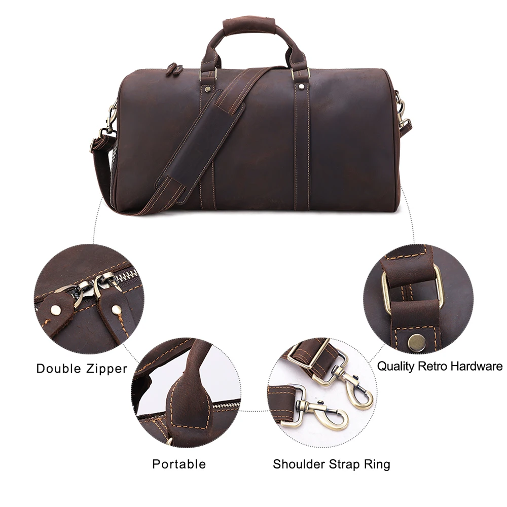 Large Capacity Crazy Horse Leather Travel Bag Retro Style Dry Wet Separation Sports Fitness Bag for Business Commute