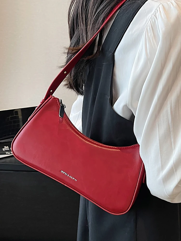 2024 New Wine Red Square Shoulder Bags Trendy Texture Commuting Women\'s Handbags Pu Leather Versatile Simple Underarm Purses