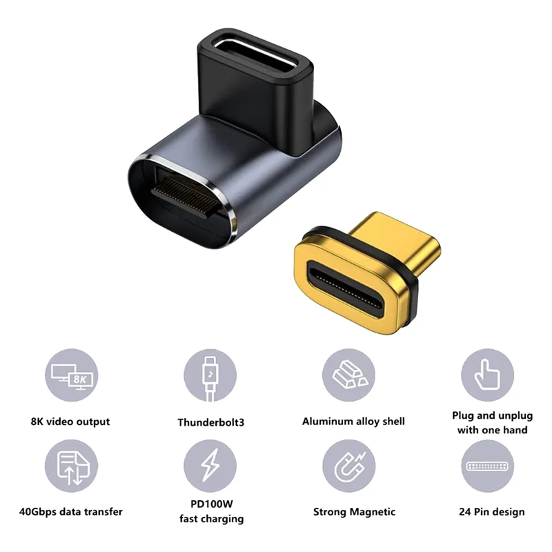 Y22A 2 PCS USB C Magnetic Adapter 40Gbps, 24 Pin USB Adapter,PD100W ,8K@60Hz,Type-C Extender, for Steam Deck,MacBook,Galaxy