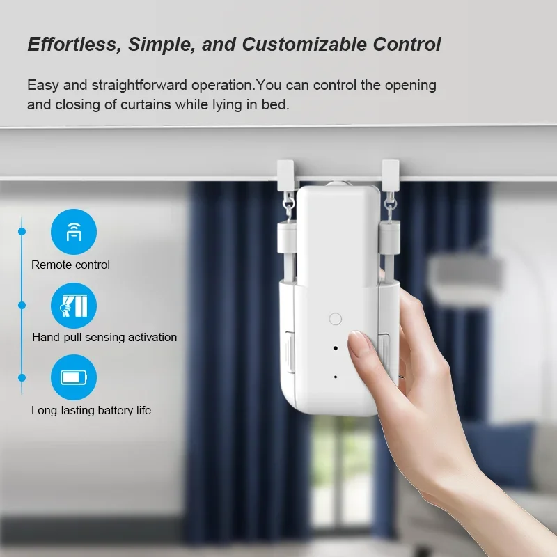 RF Remote Control Electric Curtain Motor Silent 3-in-1 I/U/Roman Rod Track Automatic DIY Motorized Curtain Driver Home Accessory