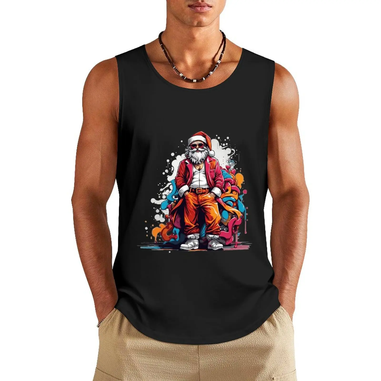 Santa's Merry Palette Unveiled: Santa Claus Tank Top summer clothes for men T-shirt male