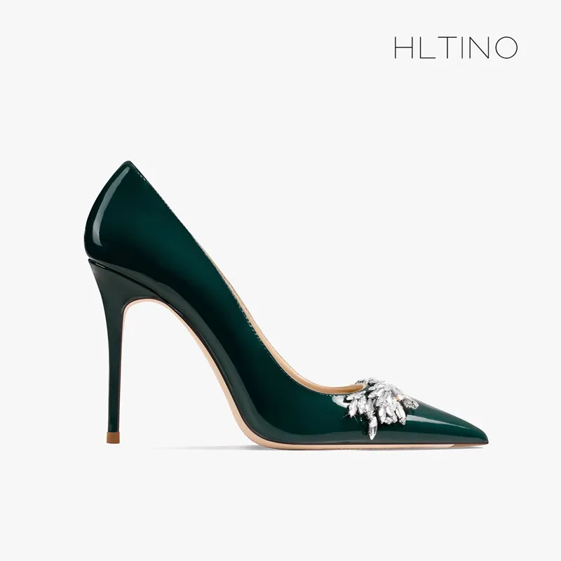 

HLTINO Women Pumps with Crystals Jade Green Pointed Toe Party Dress Heels Spring Autun Luxury Shoes Bride