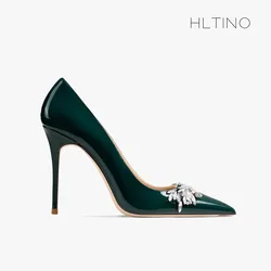 HLTINO décolleté da donna con cristalli giada verde punta a punta vestito da festa tacchi primavera autunno scarpe di lusso sposa