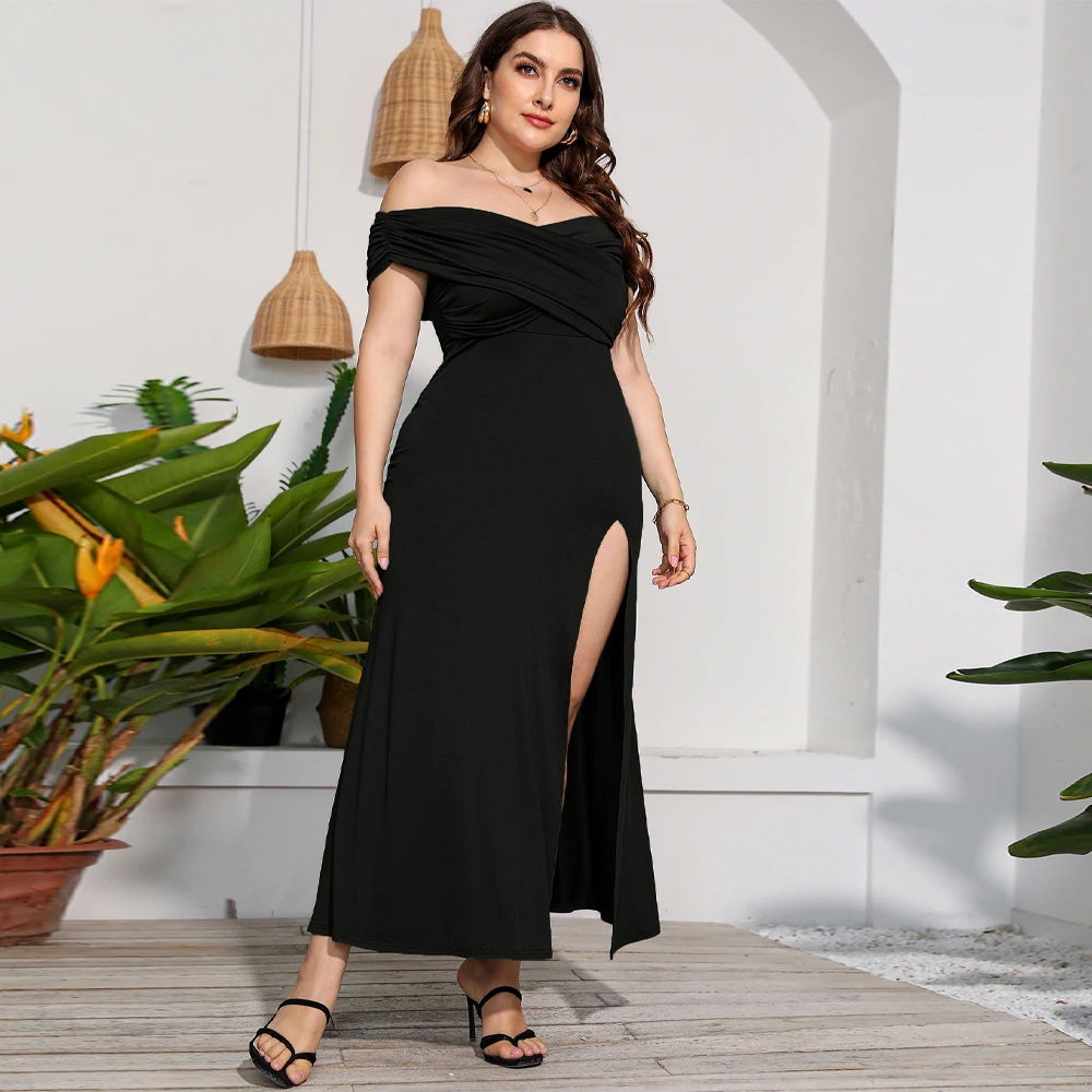 5xl vestidos de festa tamanhos grandes para mulheres fora do ombro temperamento alta fenda elegante longo vestido de noite sexy sem costas