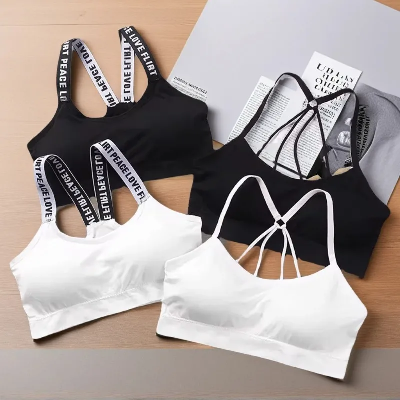 Fashion Tank Tops Sports Underwear Women Yoga Fitness Seamless Crop Top Wide Letter Straps Comfortable Workout Activewear