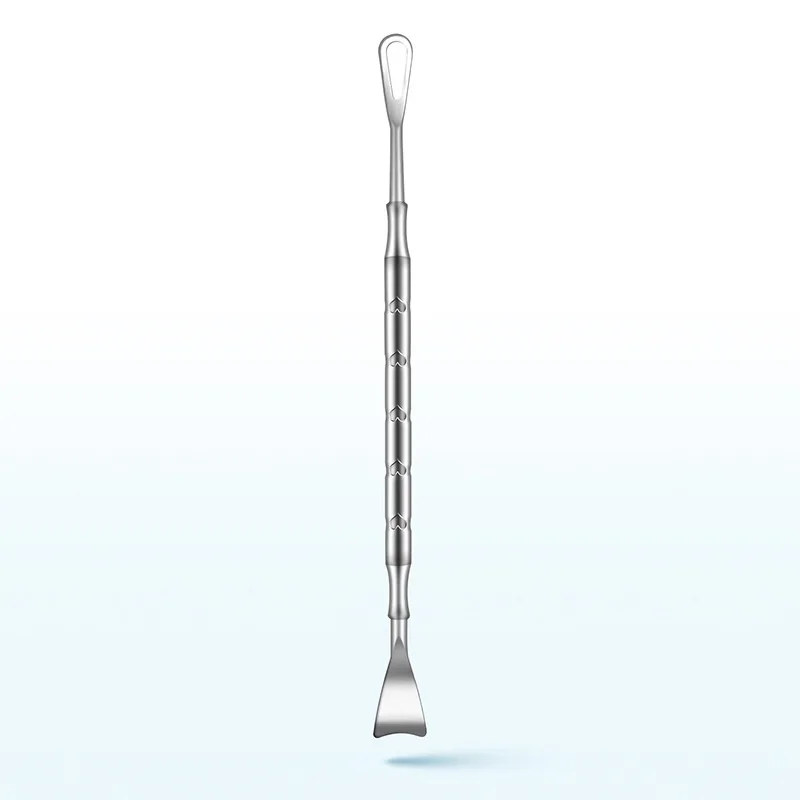 Herramienta de eliminación de espinillas de doble punta de acero inoxidable - Limpiador de vello de nariz hipoalergénico para pieles beige claras, aspecto metálico liso