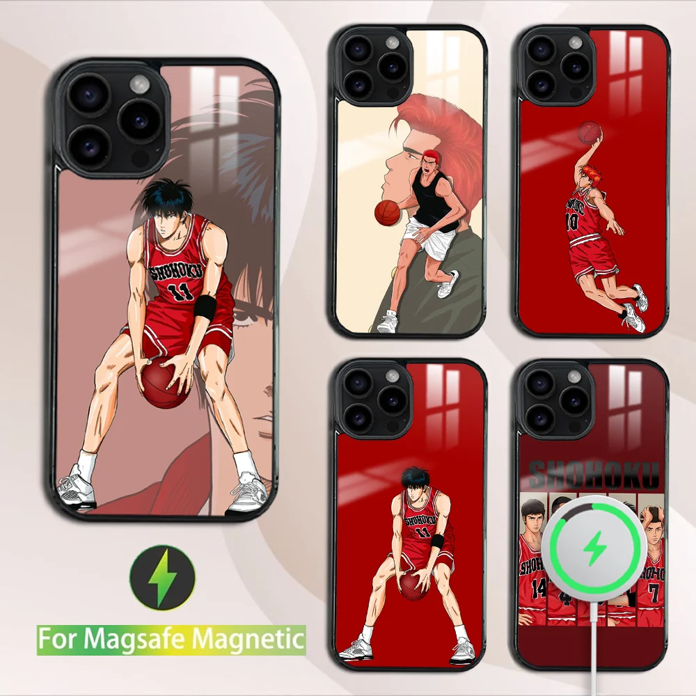 Anime S-Slam D-Dunk-K Phone Case For iPhone 16 15 14 13 12 11 Pro Max Plus Mini Magsafe Mirror Wireless Magnetic Cover