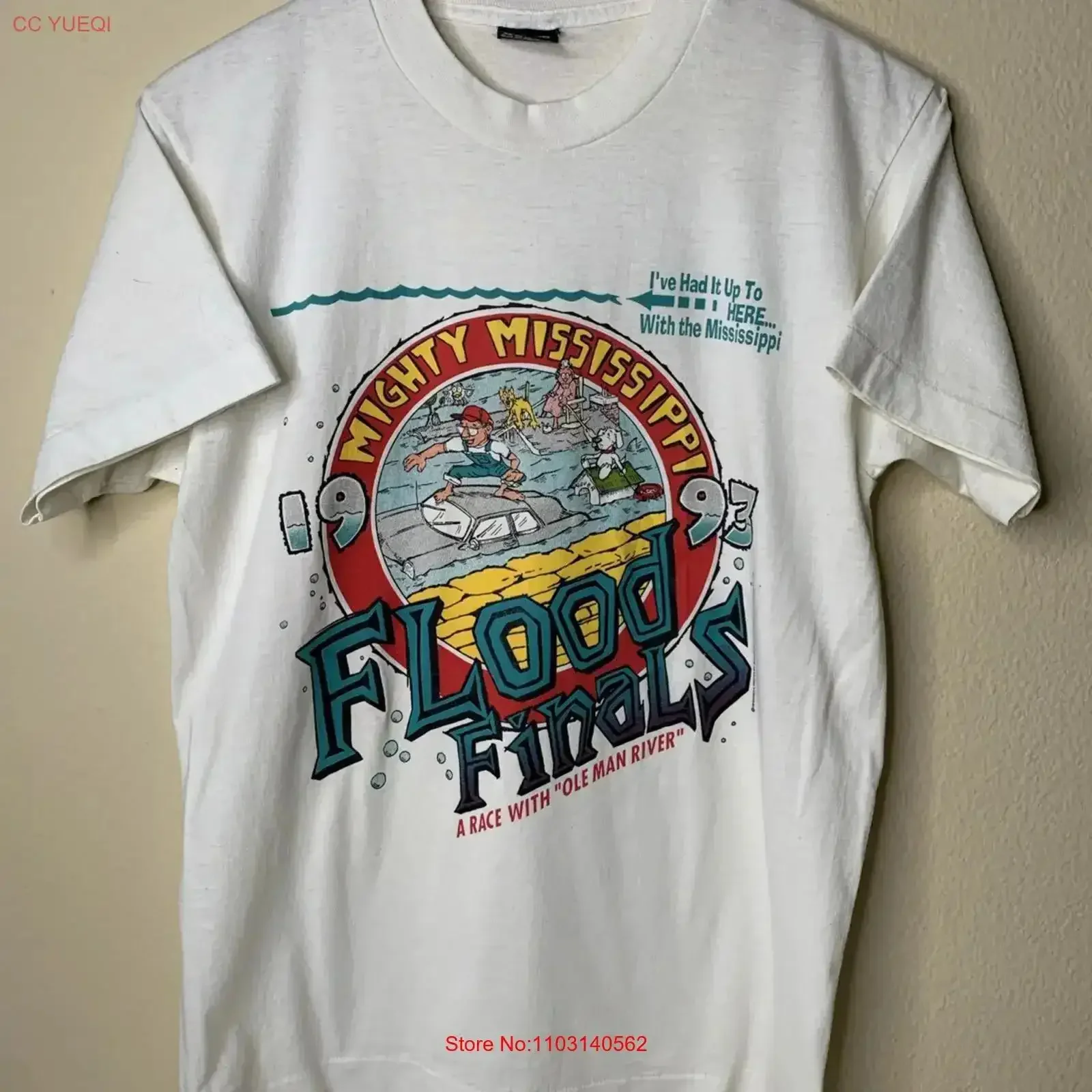 Vintage Mississippi River Flood Finals T Shirt Mens Sz M Funny Humor Art 90s Washed Soft Versatile Comfortable homme vintage
