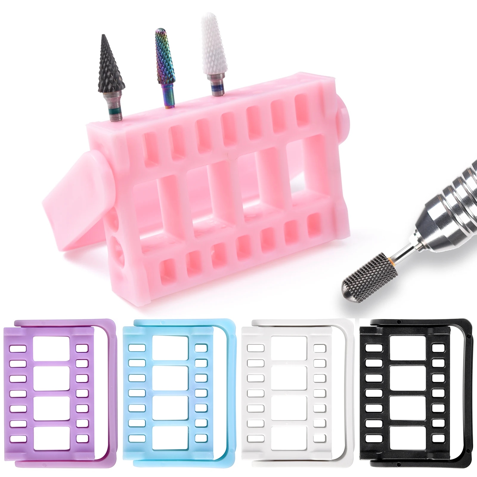 16 Holes Nail Drill Bits Holder Milling Cutter Display Empty Storage Box Files Acrylic Organizer Container Manicure Equipment