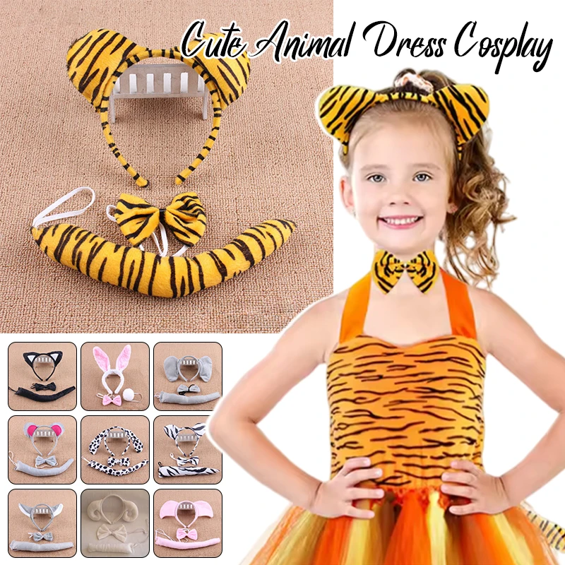Anime Cute Animal Dress Cosplay Prop Frog Tiger Mouse Monkey Costumes Accessory Bow Tie Tail Headband Cartoon Animal Headwear