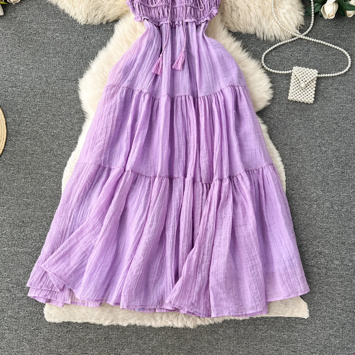 Sweet Memory Girl Purple Sexy Backless High Waist Hollow Bandage Slip Dress Women Evening Party Sundress