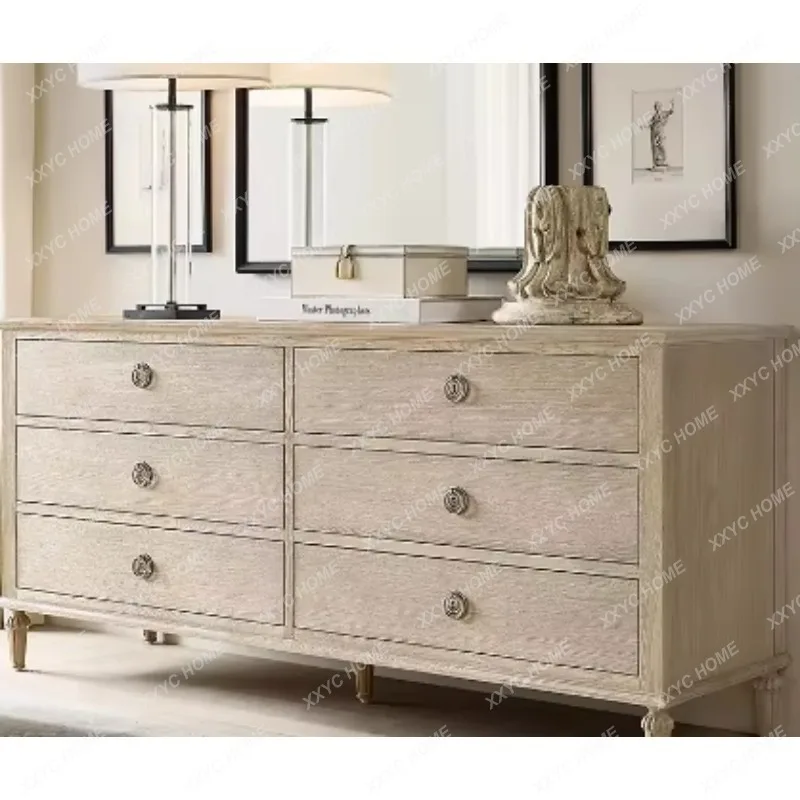 XX Country Solid Wood -Drawer Chest Small Apartment Living Room Storage Sideboard  Vintage Bedroom Organizer