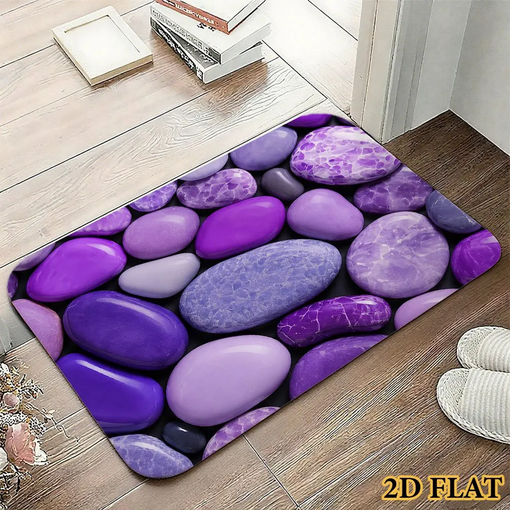 Realistic Printed Door Mat Doormat for Entryway Hallway Bathroom washable Decorative Indoor Mat Purple Stone Pebble Mosaic Desig