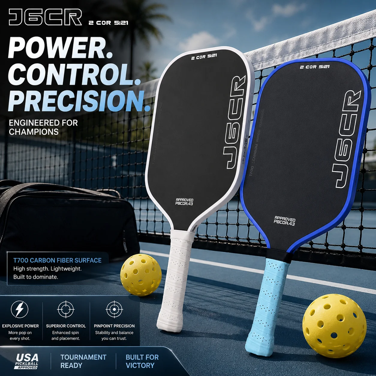 Unisex Pickleball Paddle, Carbon Fiber Honeycomb Core, 16mm Thick, Comfortable Grip, lightweight, USAP Certified, Includes Rack