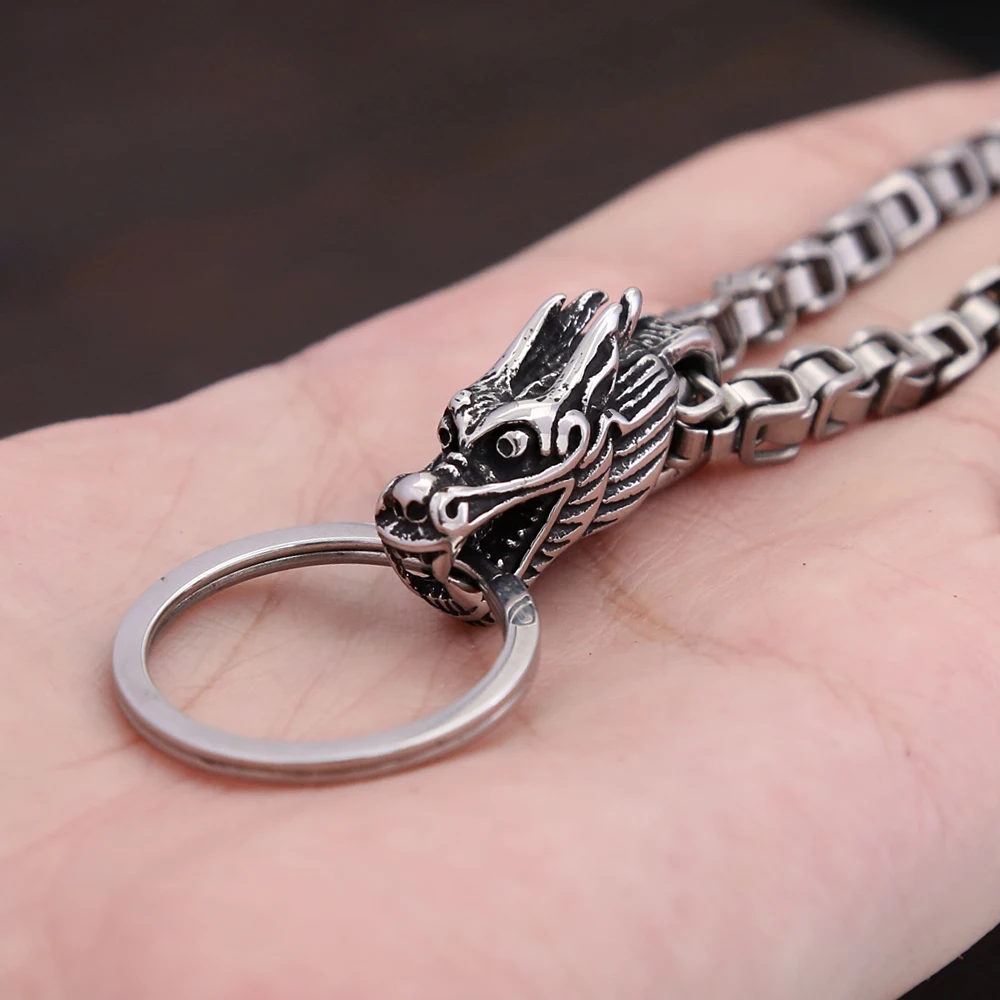 Creative Fashion Dragon Head Keychain Pendant For Men Stainless Steel Dominant Emperor Chain Animal Keychains Jewelry Wholesale