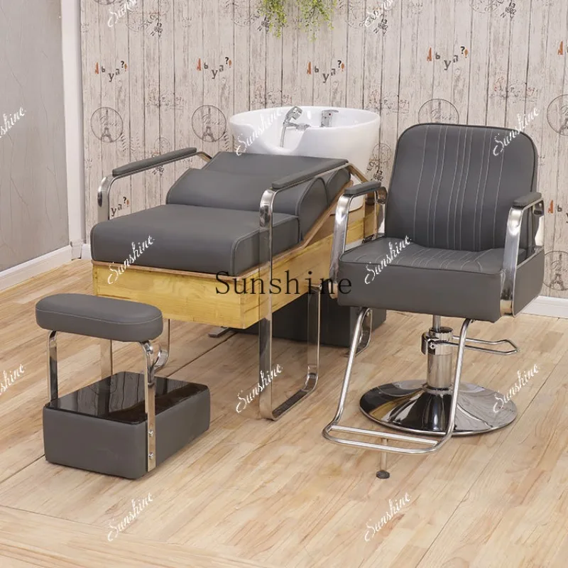 

Shampoo bed Barber shop, hair salon special shampoo chair, large ceramic basin hair bed FT