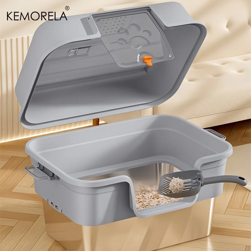 XL Enclosed Cat Litter Box with Stainless Steel Base Anti-Splash &Odor Control Privacy House for Large Cats Easy Clean Removable view 4