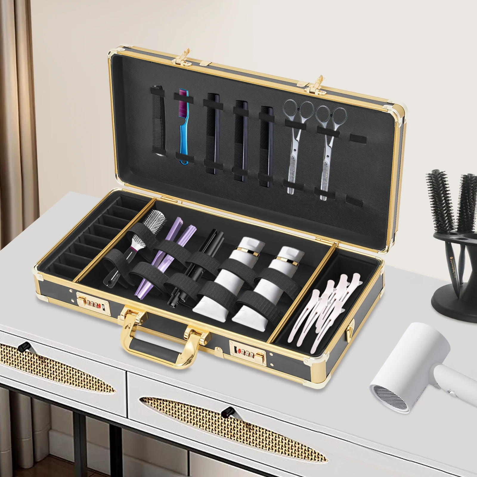 

Barber Carrying Case Hair Styling Travel Tool Professional Salon Kit Portable Travel Carrying Storage Organizer Case Box 55*27cm