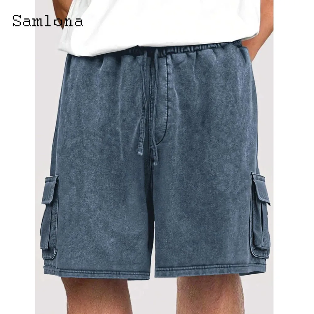 2025 Men's Stand Pocket Casual Basic Shorts Solid Baggy Shorts Male Drawstring Half Pants New Sexy Mens Clothing Plus Size S-5XL
