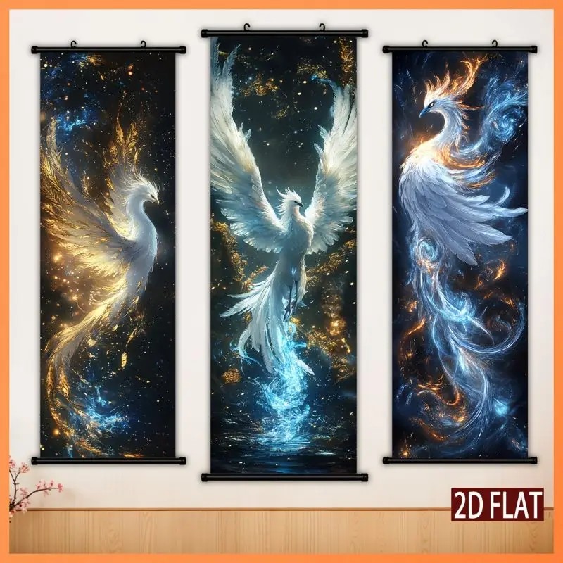 VIKAMA Celestial Phoenix Wall Tapestry Gold Blue Firebird Mythical Rising Scroll Art Home Decor Soft Durable Cozy Aesthetic Gift