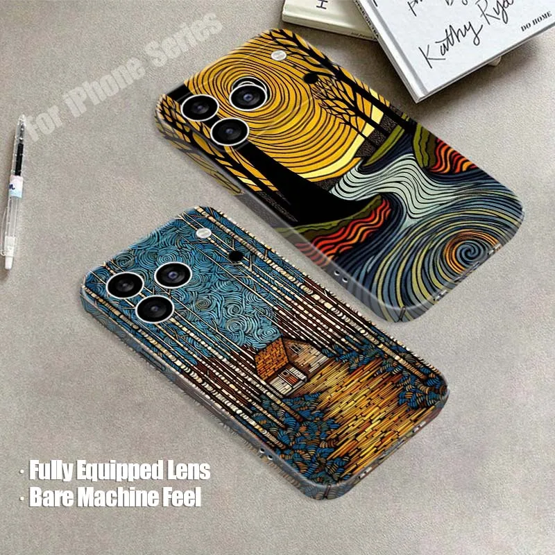 

Woodcut Wind Moon Art For Apple iPhone 7 8 11 12 13 SE XR XS Plus Pro Max Mini 2022 Film Hard Shell Phone Case