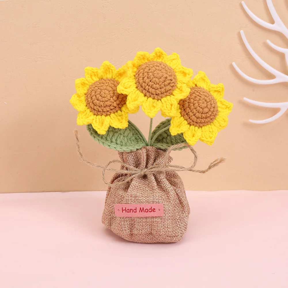Handgewebter Blumentopf, Liebliche Gestrickte Blumen, Kreative Kunstpflanze im Topf, Dekoration für Schreibtisch und Bücherregal, Geschenk für Freunde – Detail 5