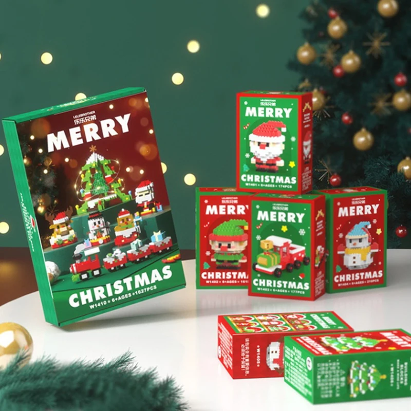 Праздничный декор и игрушка: детский набор микро-строительных блоков с Санта-Клаусом и оленем.