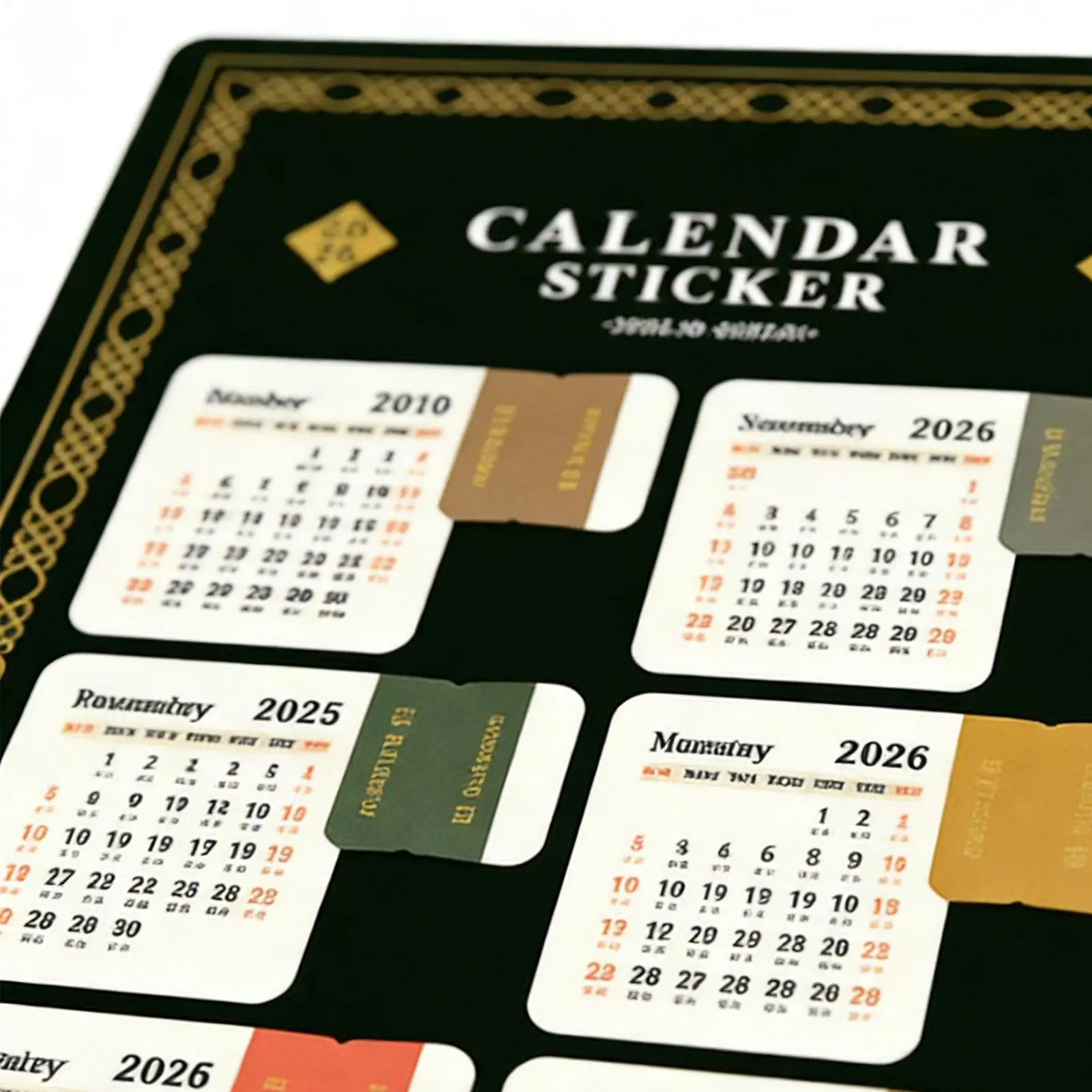 2026 Calendar Stickers 2 sheets Vintage Gold Foil Notebook Planner Index Stickers Yearly Monthly Planner To Do List Bookmarks