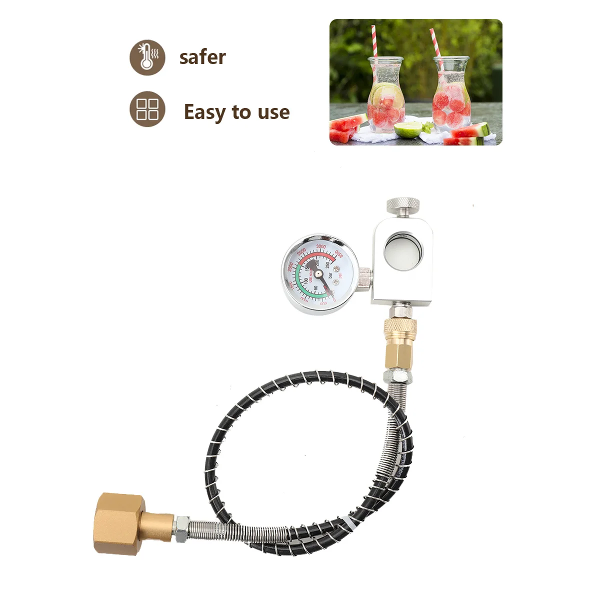 Złączka węża do napełniania butelek Sodastream, zawór napełniający z tablicą 1500 PSI, adapter transferowy + wąż wysokociśnieniowy 50 cm