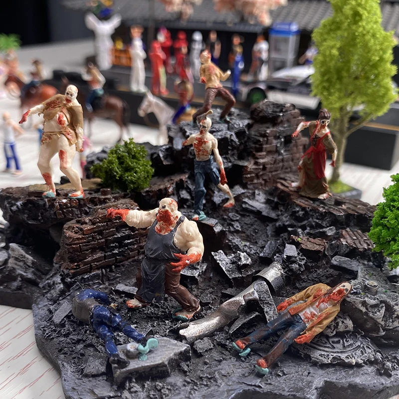 ฟิกเกอร์รูปจำลอง9ชิ้นถูกทาสี1/64รูปผีดิบ Leon diorama อุปกรณ์ประกอบฉากสร้างสรรค์