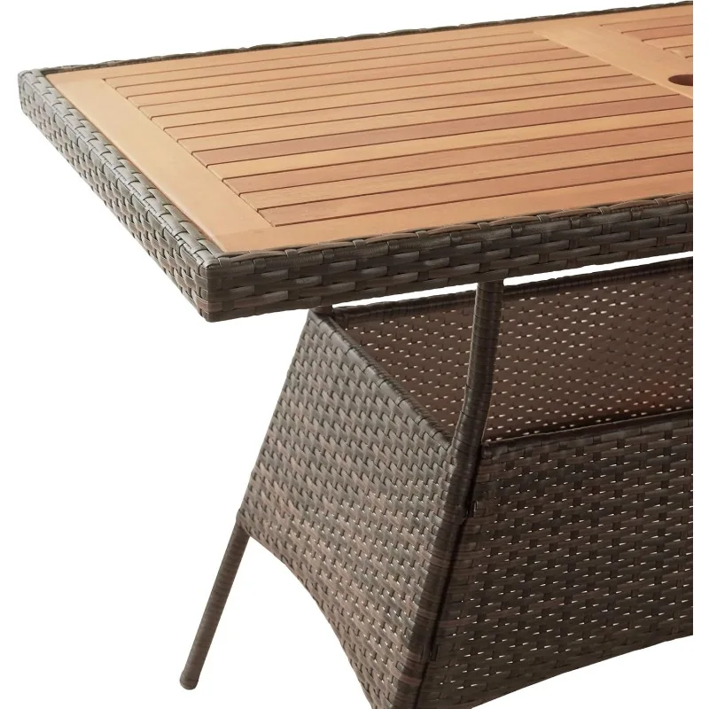 Home Outdoor PE Rattan Dining Set for Four, Removable Water-Resistant Cushions, Acadia Wood-Slated Table Top for Patios