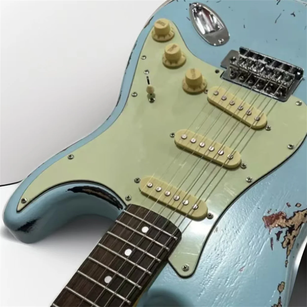 1959 Heavy Relic Light Blue Over Sunburst Electric Guitar Aged Hardware Nitro Lacquer Finish