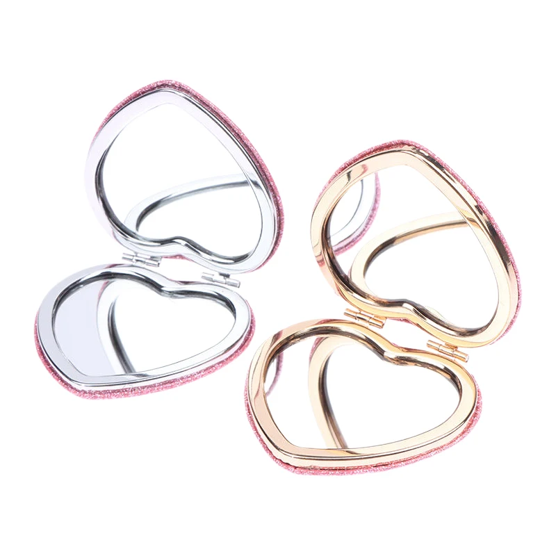 Portable Makeup Mirror Gold Silver Metal Heart Shape Double-Side Pop-Up Pocket Mirror Beauty Cosmetic Mirror