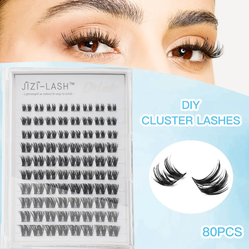 

JIZI-LASH 3D Individual Eyelashes Cluster 8-16mm Mix Length DIY Natural False Eyelashes Extension Brush Tweezers Kit
