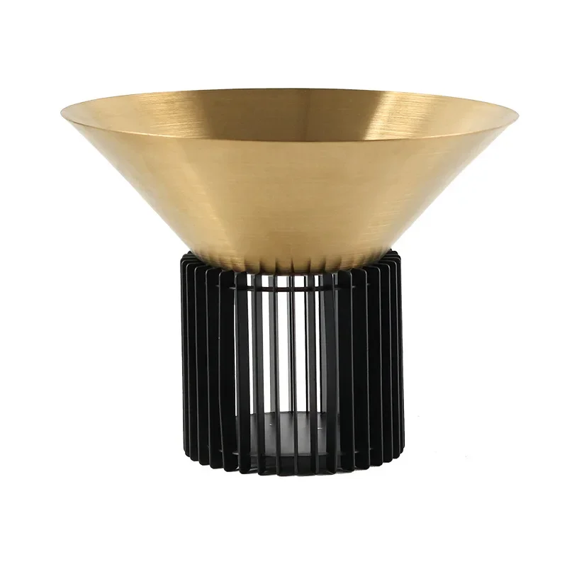 Metal grille base creative round horn fruit plate ornament hotel villa snack dried fruit salad bowl ornament