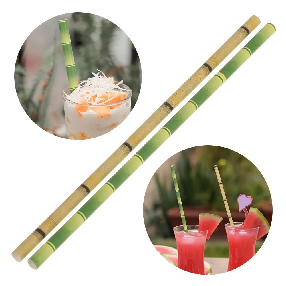 

25Pcs/Lot Green Bamboo Drinking Straws Happy Birthday Paper Straws Wedding Decorative Event Straws Festival Party Supplies