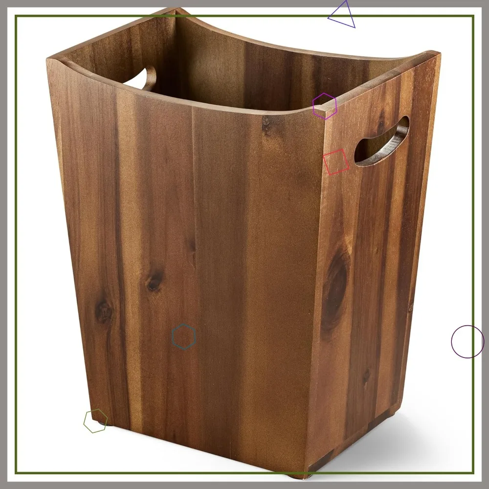 

Прямоугольная корзина для мусора из акации объемом 2 галлона с ручками - маленькая урна для ванной, кухни, гостиной, цвет орехово-коричневый