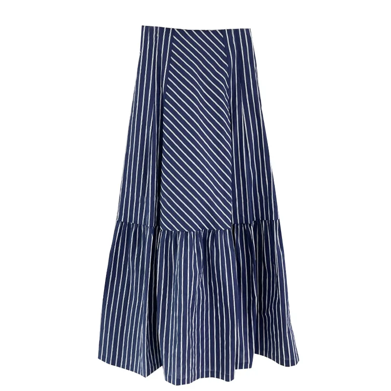 Chic Summer Coreano Sle Vita alta Patchwork a righe Casual Versatile Gonna lunga a trapezio Effetto dimagrante Design alla moda